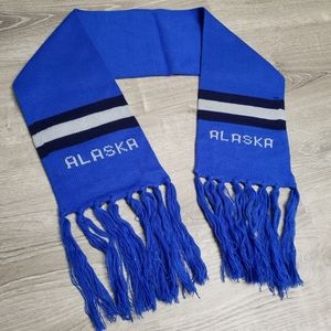 Retro ALASKA Vintage Knit Scarf Blue Tassel Knitted